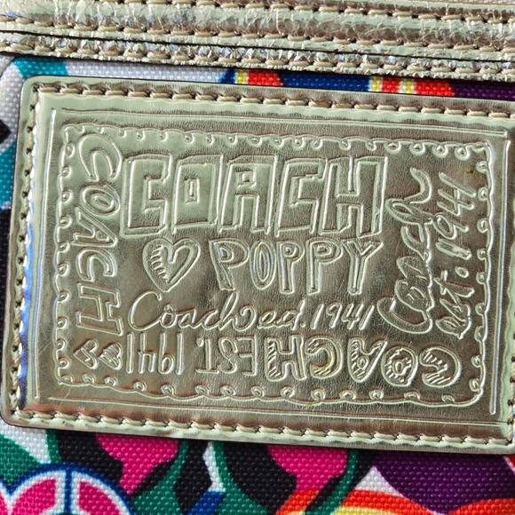 Coach Poppy Glam Op Art Colorful Wristlet Purse Clutch Metallic Gold - Picture 11 of 16